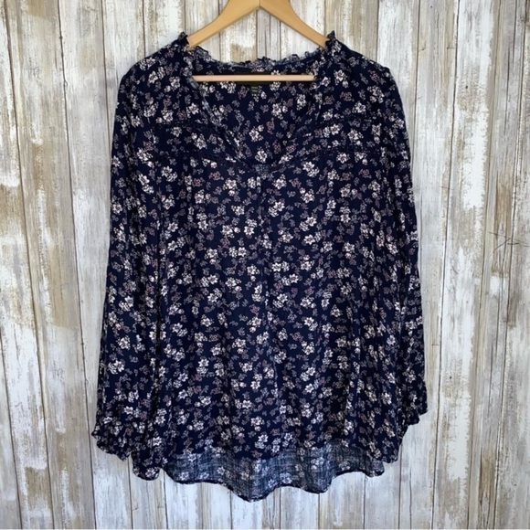 Lane Bryant Tops - Lane Bryant Navy Floral Blouse